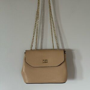 Borse In Pelle Leather Shoulder Bag with Gold Chain